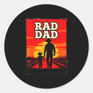Pegatina Redonda Papá radical padre e hijo agricultor western puest