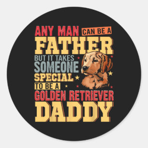 Pegatina Redonda Papa Retriever Dorado Especial Vintage Día del Pad