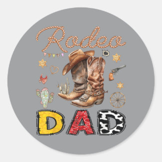 Pegatina Redonda Papá Rodeo Vaquero Occidental Divertido Cumpleaños