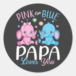 Pegatina Redonda Papá Rosa O Azul Te Ama Elefante Bebé