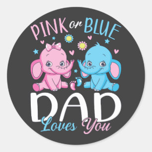 Pegatina Redonda Papá Rosa O Azul Te Ama Elefante Bebé