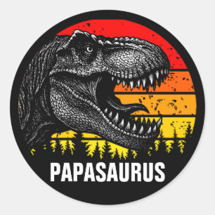 Pegatina Redonda Papa Saurus Trex Retro Vintage Sunset