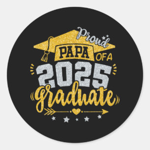 Pegatina Redonda Papa Senior 2025 Orgulloso Papá De Un Cl De Gradua