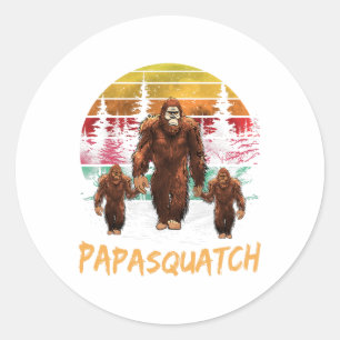 Pegatina Redonda Papa Squatch Retro Bigfoot Dad Sasquatch Yeti Fath