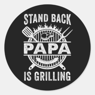 Pegatina Redonda Papa Stand Ck Está Asando Parrilla Divertida Día D