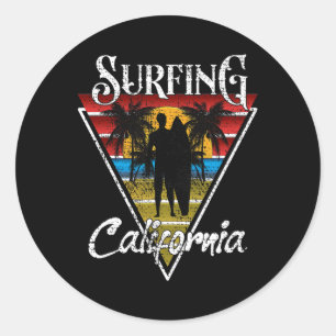 Pegatina Redonda Papá surfista playas de California Surf Cali Beach