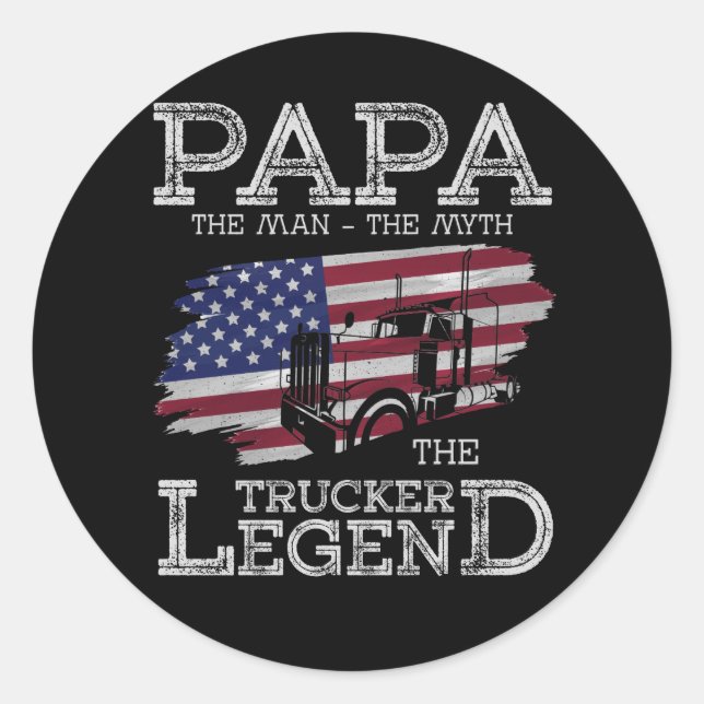 Pegatina Redonda Papa The Myth The Trucker Legend Trucker (Anverso)