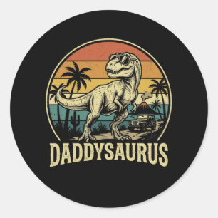 Pegatina Redonda Papa Trex Dinosaurio Daddysaurus Retro Día del Pad