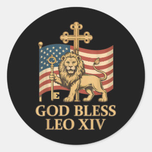 Pegatina Redonda Papa Vaticano Leo Xiv - Dios bendiga al Papa León