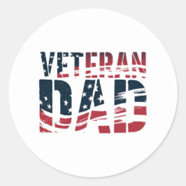 Pegatina Redonda Papá Veterano Rojo, Blanco y Azul