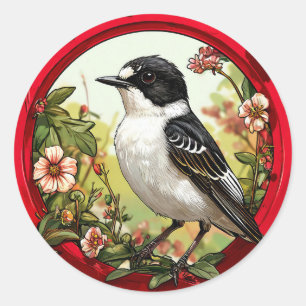 Pegatina Redonda 🌿Papamoscas Cerrojillo Pájaro Para Amantes De La 