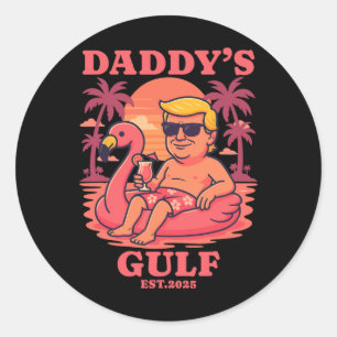 Pegatina Redonda Papa's Golfo 2025 Divertido Papá Trump Papás Retro