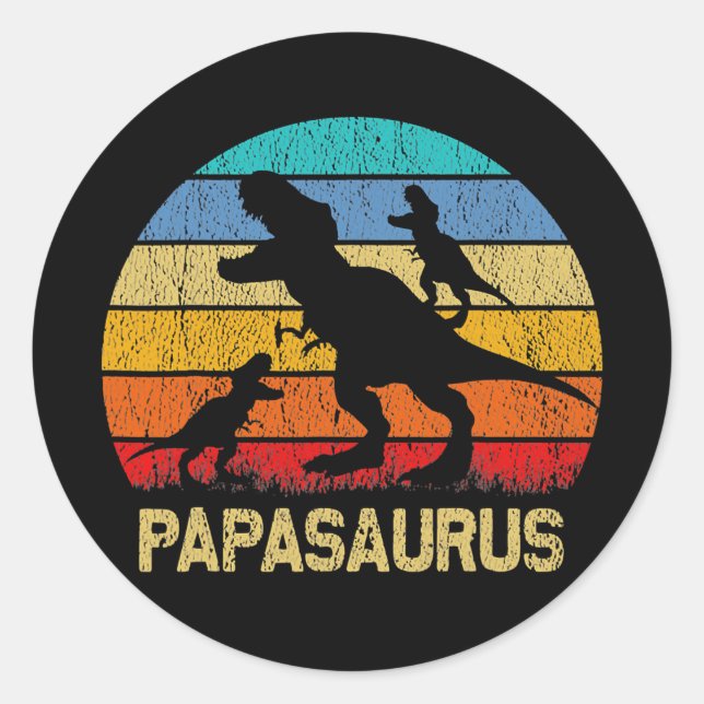 Pegatina Redonda Papasaurus T rex Dinosaur Papa Saurus Father's (Anverso)