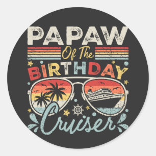 Pegatina Redonda Papaw de las vacaciones de crucero de cumpleaños