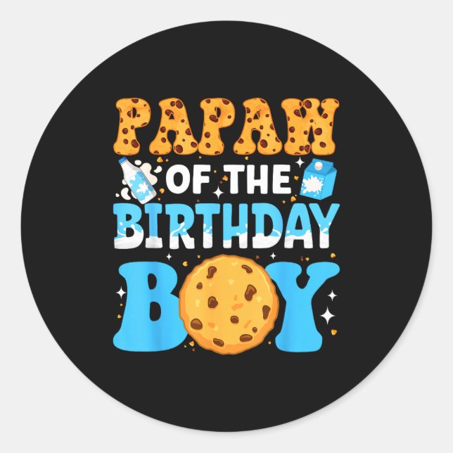 Pegatina Redonda Papaw Of The Birthday Boy Milk And Cookies 1st Bir (Anverso)