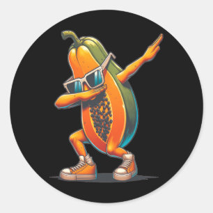 Pegatina Redonda Papaya Dab Bailando Fruta Papaya Dabbing Con Sol