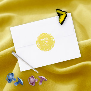 Pegatina Redonda Papel amarillo picado Gracias niña ducha