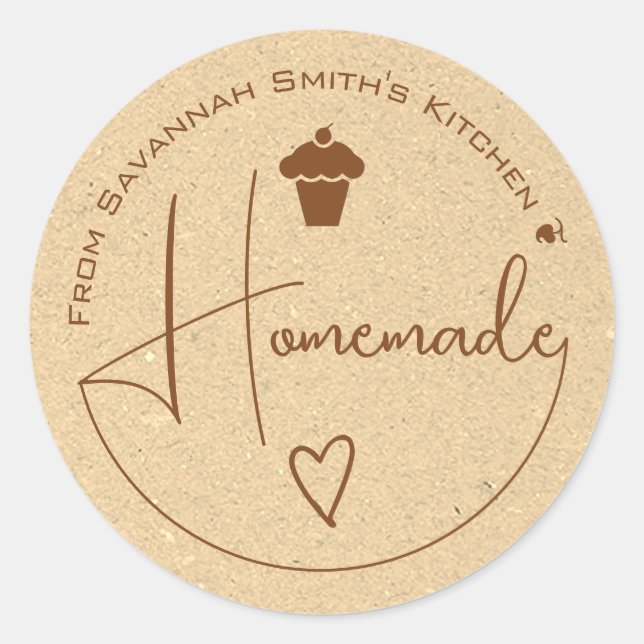Pegatina Redonda Papel Artístico Casero De La Cocina De Beige (Anverso)
