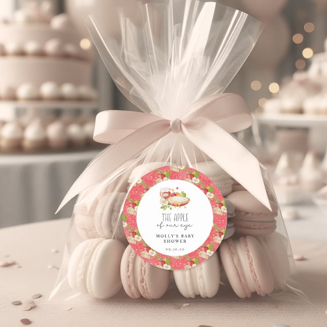 Pegatina Redonda Papel Baby Shower de Apple of Our Eye (Apple of Our Eye Baby Shower Classic Round Sticker)
