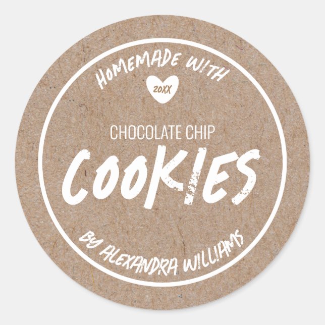 Pegatina Redonda Papel casero con Kraft de amor (Anverso)