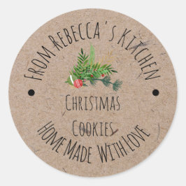 Pegatina Redonda Papel casero con Love Kraft | Navidades Cookies