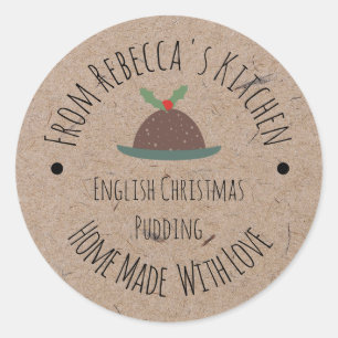 Pegatina Redonda Papel casero con Love Kraft   Navidades Pudding