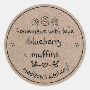 Pegatina Redonda Papel casero Faux Kraft Cute Doodle Baked Goods