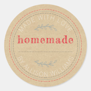 Pegatina Redonda Papel casero rústico hecho al horno