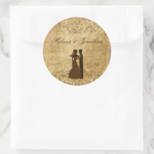 Pegatina Redonda Papel cosechado Boda Bride Groom