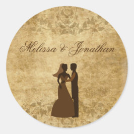 Pegatina Redonda Papel cosechado Boda Bride Groom
