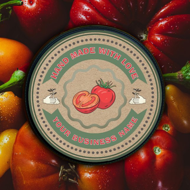 Pegatina Redonda Papel Craft Salsa de Tomate Casera Rústica (Rustic Homemade Tomato Sauce Craft Paper Classic Round Sticker. #craftpaperlabel #kraftpapersticker)