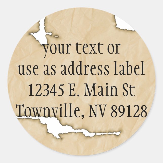 Pegatina Redonda Papel de arrugas con fondo de quemado (Anverso)