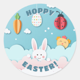 Pegatina Redonda Papel de corte de soplo, huevo, zanahoria y buitre