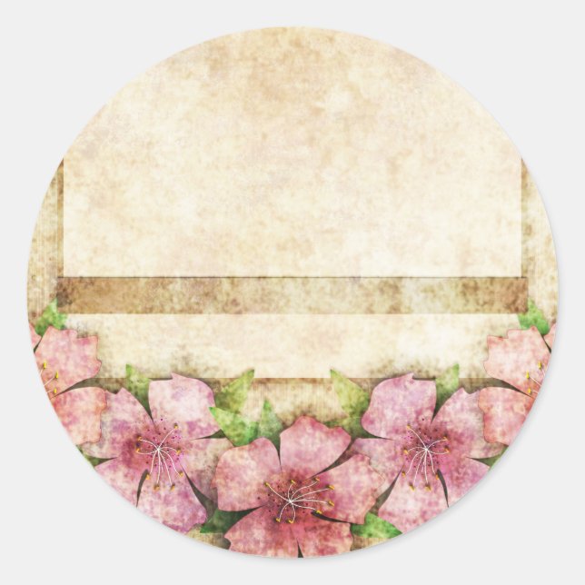 Pegatina Redonda Papel de fondo floral antiguo (Anverso)