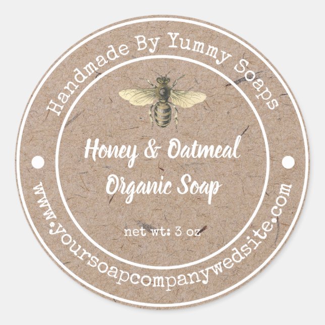 Pegatina Redonda Papel de imitación de Kraft |Etiqueta de jabón hec (Anverso)