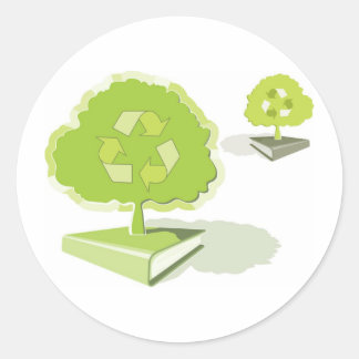 Pegatina Redonda ¡Papel de reciclaje! ¡Salven árboles!