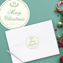 Pegatina Redonda Papel de regalo con monograma de Navidad elegante