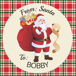Pegatina Redonda Papel de regalo de SANTA con Stickers personalizad