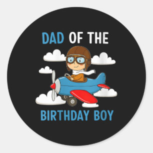 Pegatina Redonda Papel Del Niño De Cumpleaños Funny Pilote Dad Ai