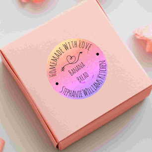 Pegatina Redonda Papel Kraft Arcoíris Hecho a Mano con Amor    Repo