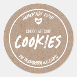 Pegatina Redonda Papel Kraft Casero Con Amor