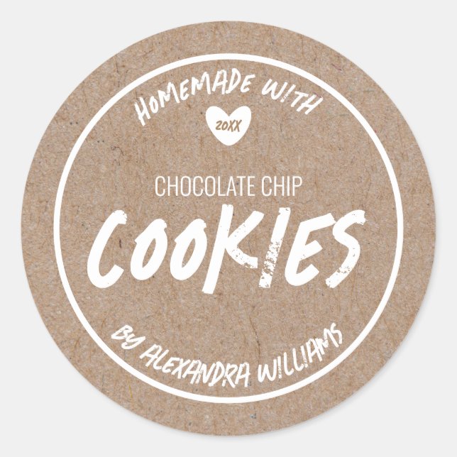 Pegatina Redonda Papel Kraft Casero Con Amor (Anverso)