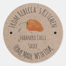 Pegatina Redonda Papel Kraft casero | Salsa de chile de Habanero