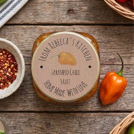 Pegatina Redonda Papel Kraft Casero | Salsa de Chili Habanero