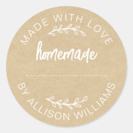 Pegatina Redonda Papel Kraft Hecho Con Amor Tarro de Comida Casera