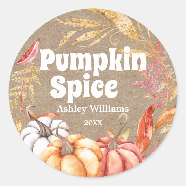 Pegatina Redonda Papel Kraft para la piel de la calabaza de otoño (Anverso)