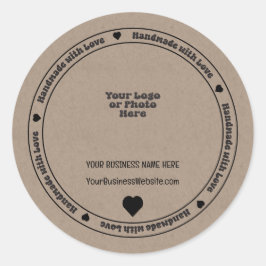 Pegatina Redonda Papel Kraft para Negocios Hecho a Mano con Amor 