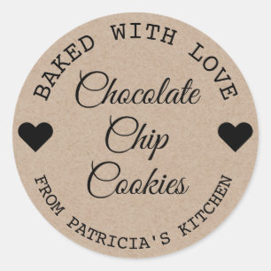 Pegatina Redonda Papel kraft rústico al horno con cookies de amor
