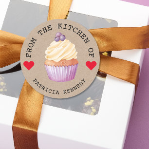 Pegatina Redonda Papel Kraft Rústico De La Cocina De Cupcakes 