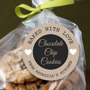 Pegatina Redonda Papel Kraft Rústico Horneado Con Amor Y Galletas C